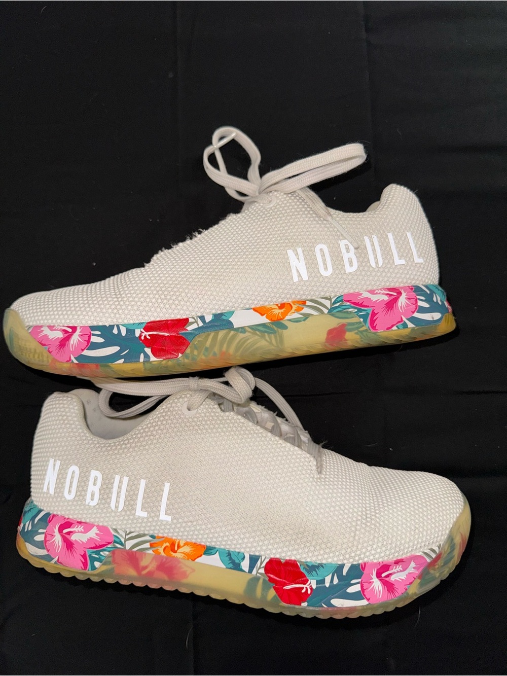 NOBULL White Knit Trainers with Floral Accent